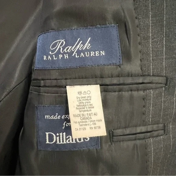 Ralph Lauren Mens Suit Jacket Sport Blazer Black Wool 44 L Golf